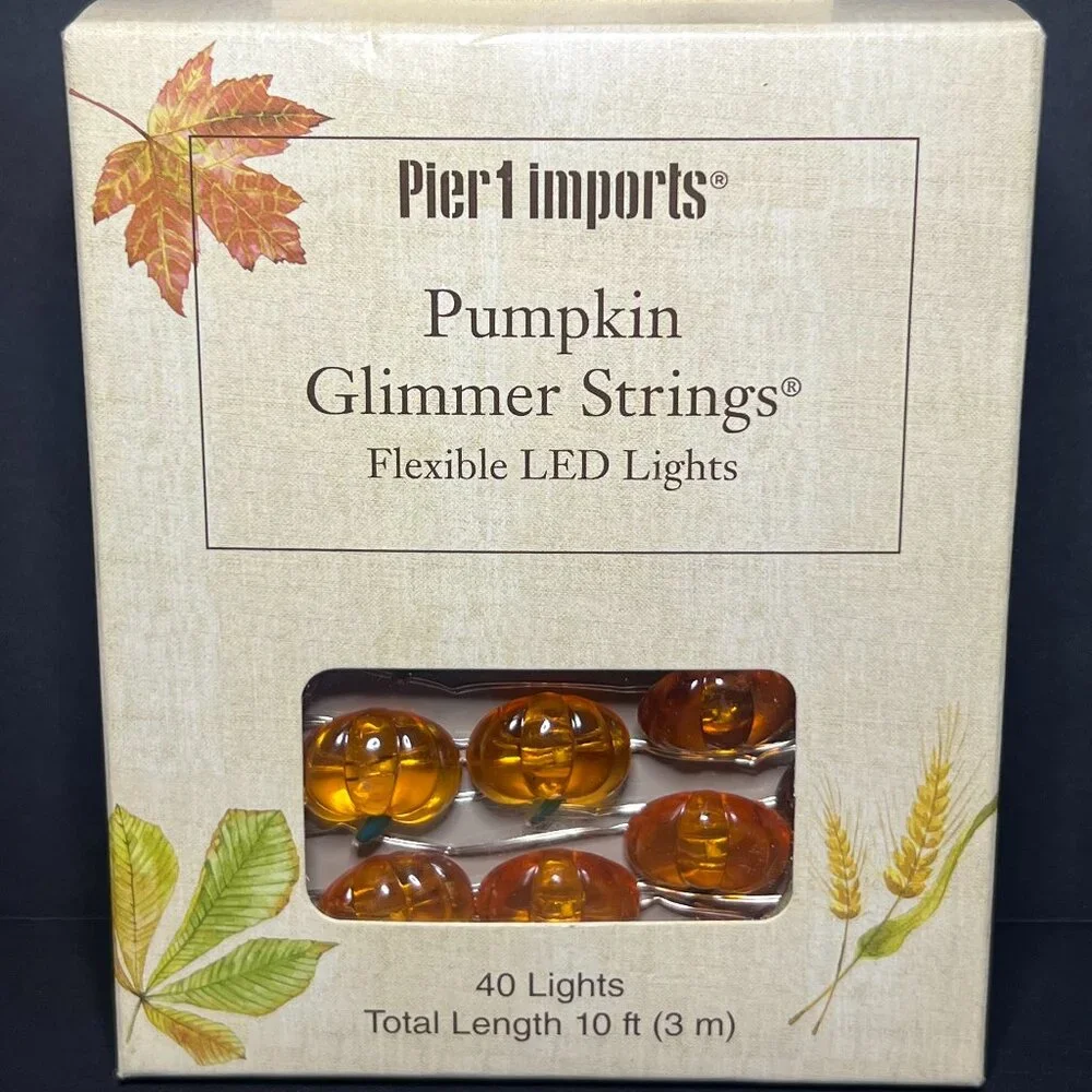 NIB Pier 1 Imports Halloween 10ft Pumpkin Glimmer Strings 40 Flexible LED Lights
